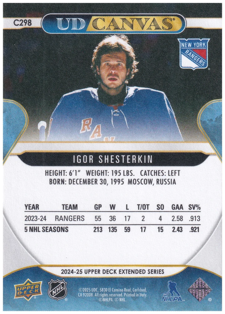 2024-25 UD Extended Series - Igor Shesterkin - Canvas #C298