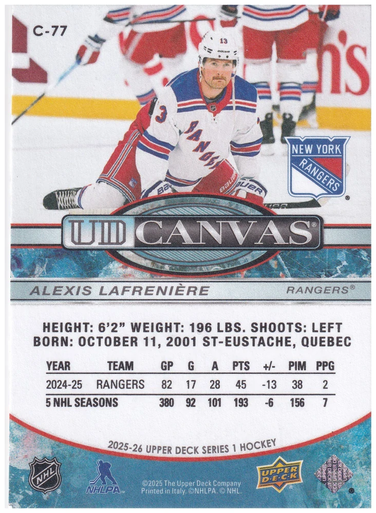 2025-26 UD Series 1 - Alexis Lafreniere - Canvas #C-77