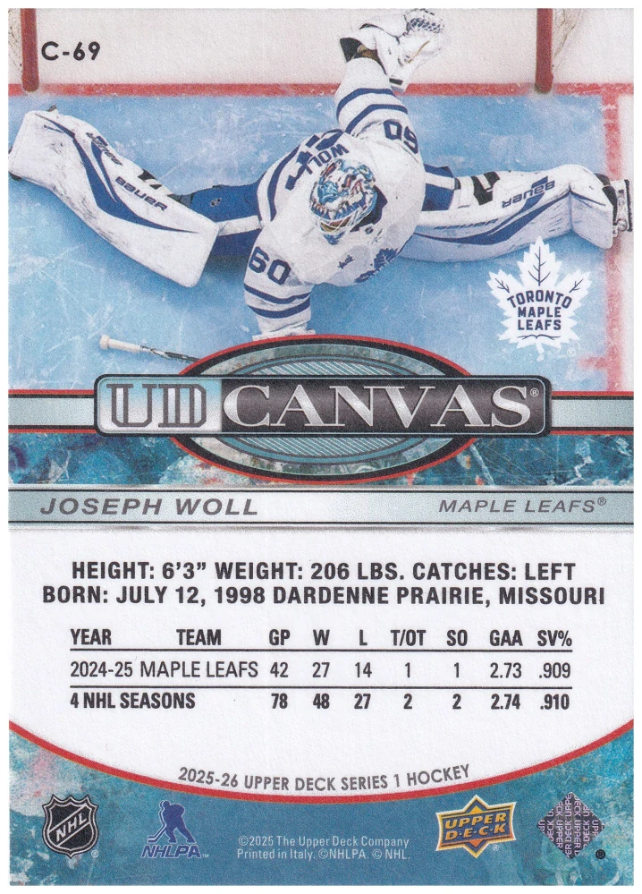 2025-26 UD Series 1 - Joseph Woll - Canvas #C-69