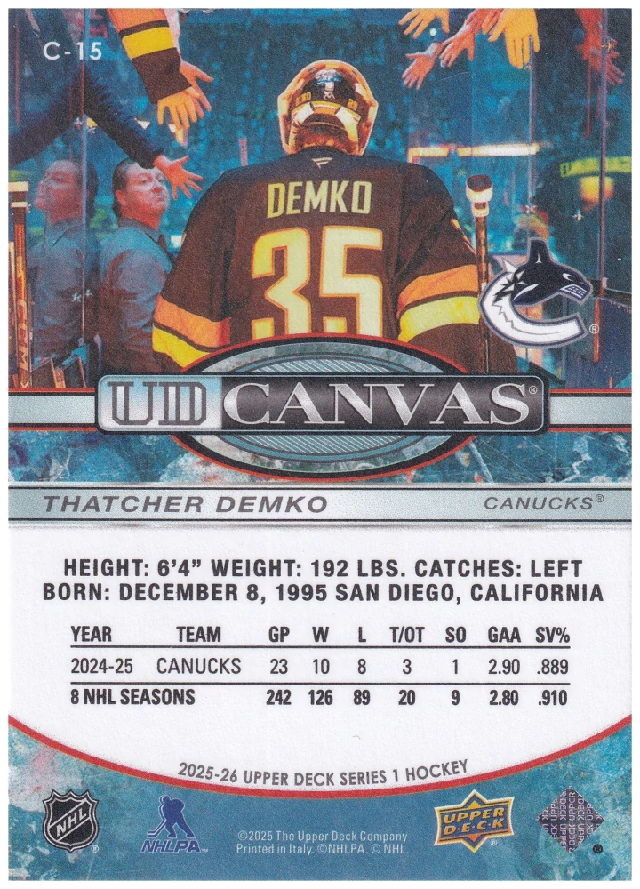 2025-26 UD Series 1 - Thatcher Demko - Canvas #C-15