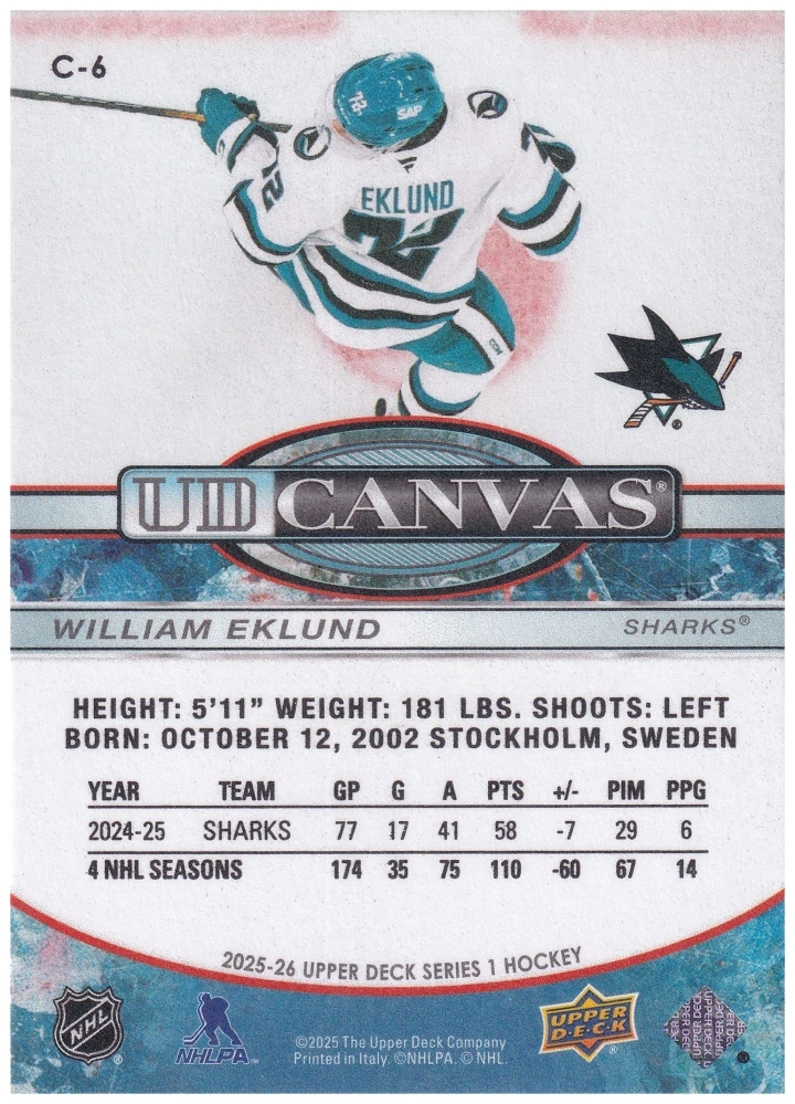 2025-26 UD Series 1 - William Eklund - Canvas #C-6