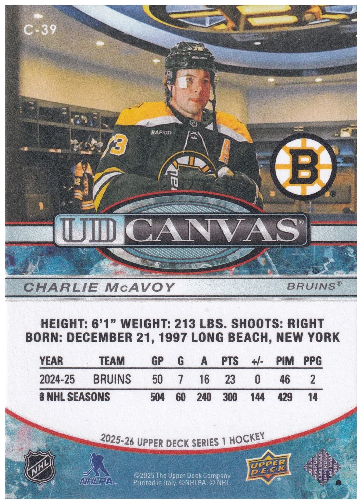 2025-26 UD Series 1 - Charlie McAvoy - Canvas #C-39
