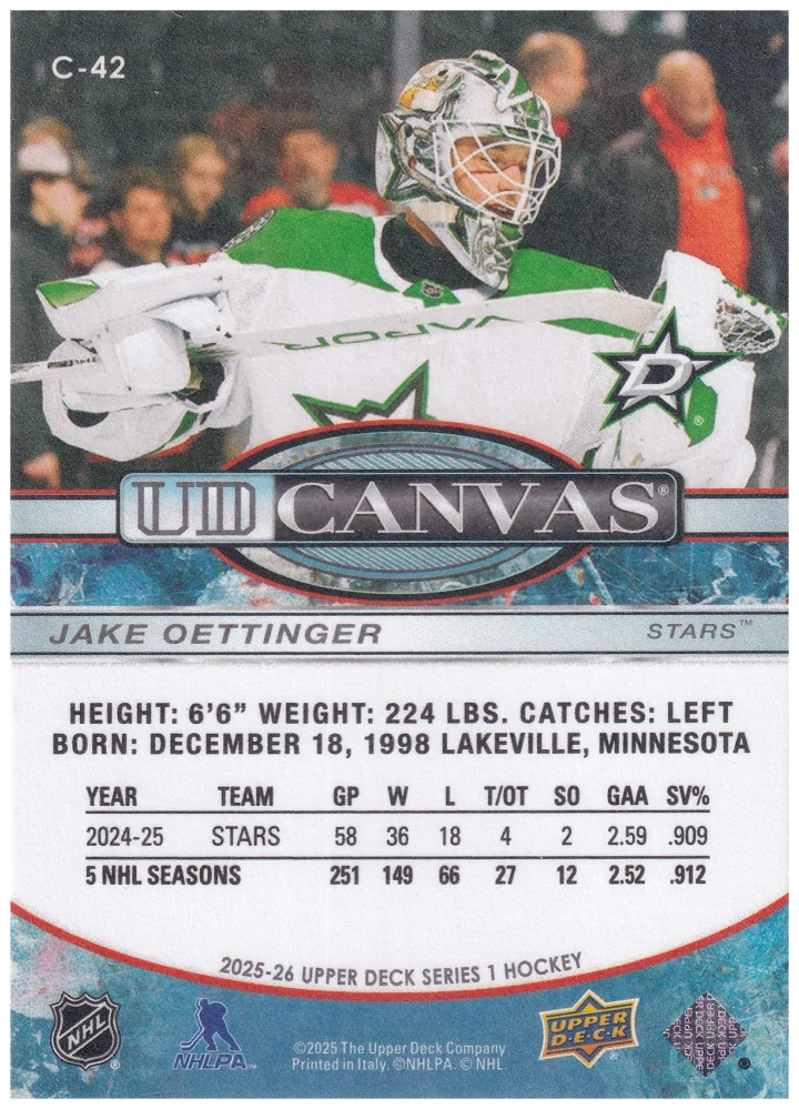 2025-26 UD Series 1 - Jake Oettinger - Canvas #C-42