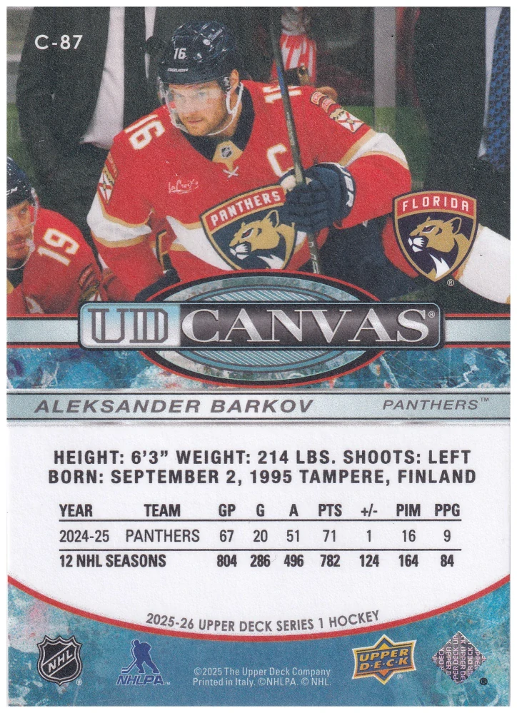 2025-26 UD Series 1 - Aleksander Barkov - Canvas #C-87