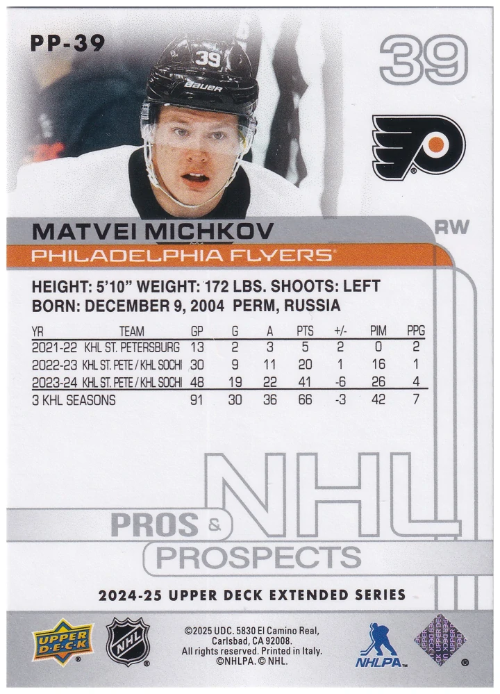 2024-25 UD Extended Series - Matvei Michkov - Pros & Prospects #PP-39