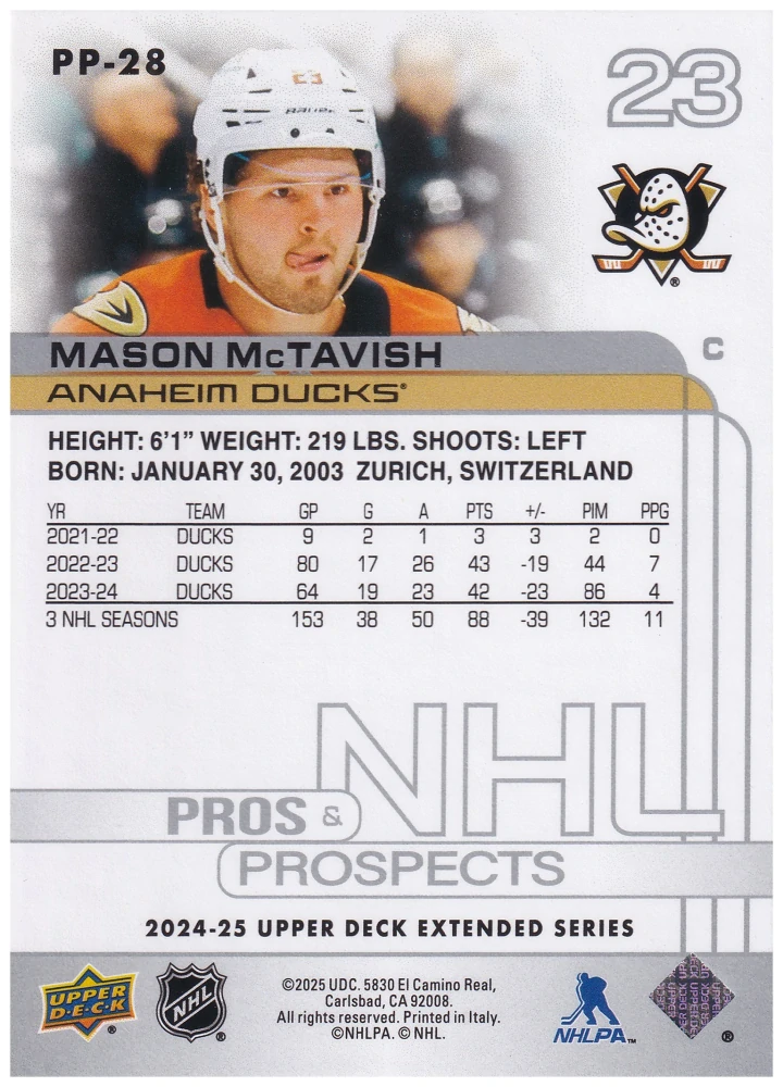 2024-25 UD Extended Series - Mason McTavish - Pros & Prospects #PP-28