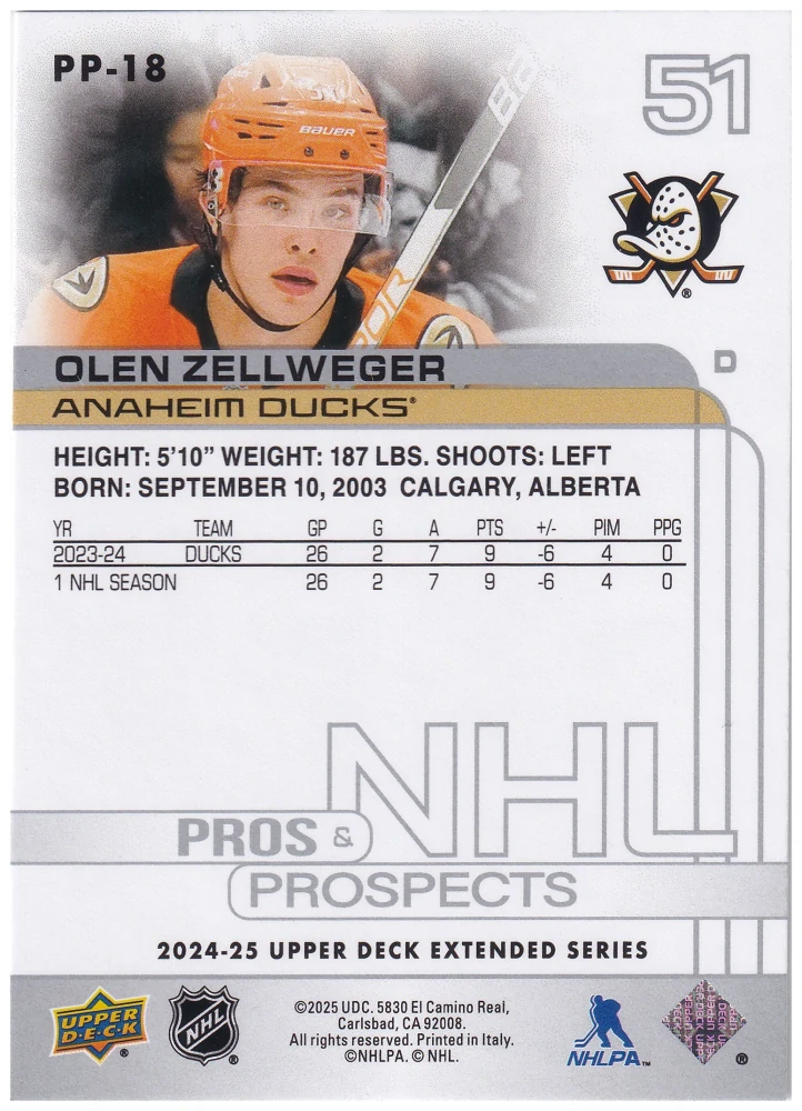 2024-25 UD Extended Series - Olen Zellweger - Pros & Prospects #PP-18