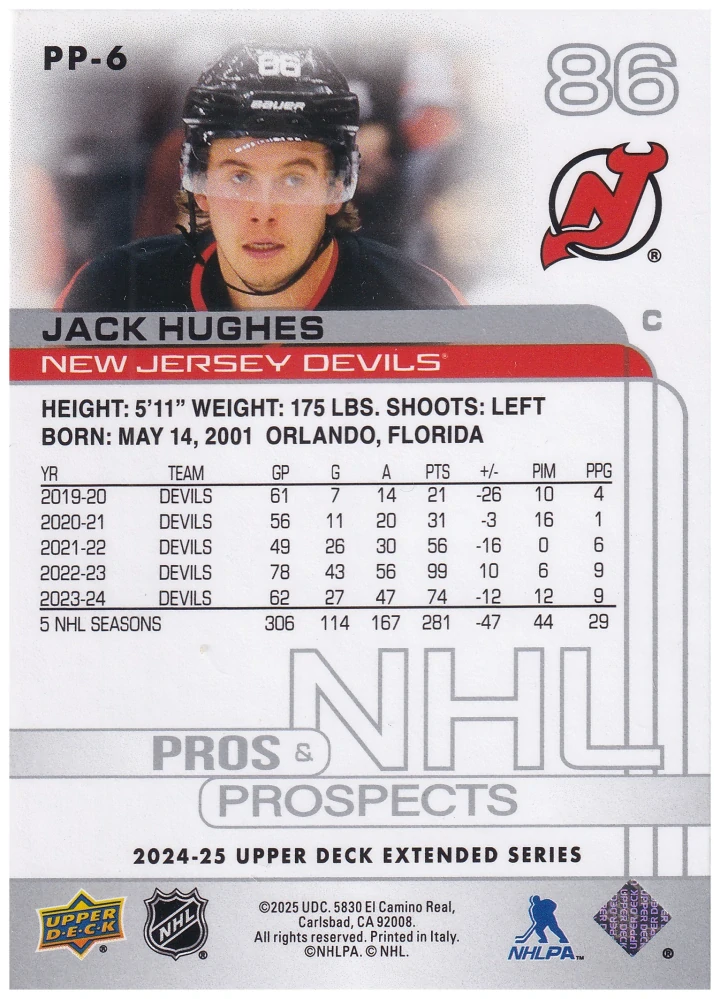 2024-25 UD Extended Series - Jack Hughes - Pros & Prospects #PP-6
