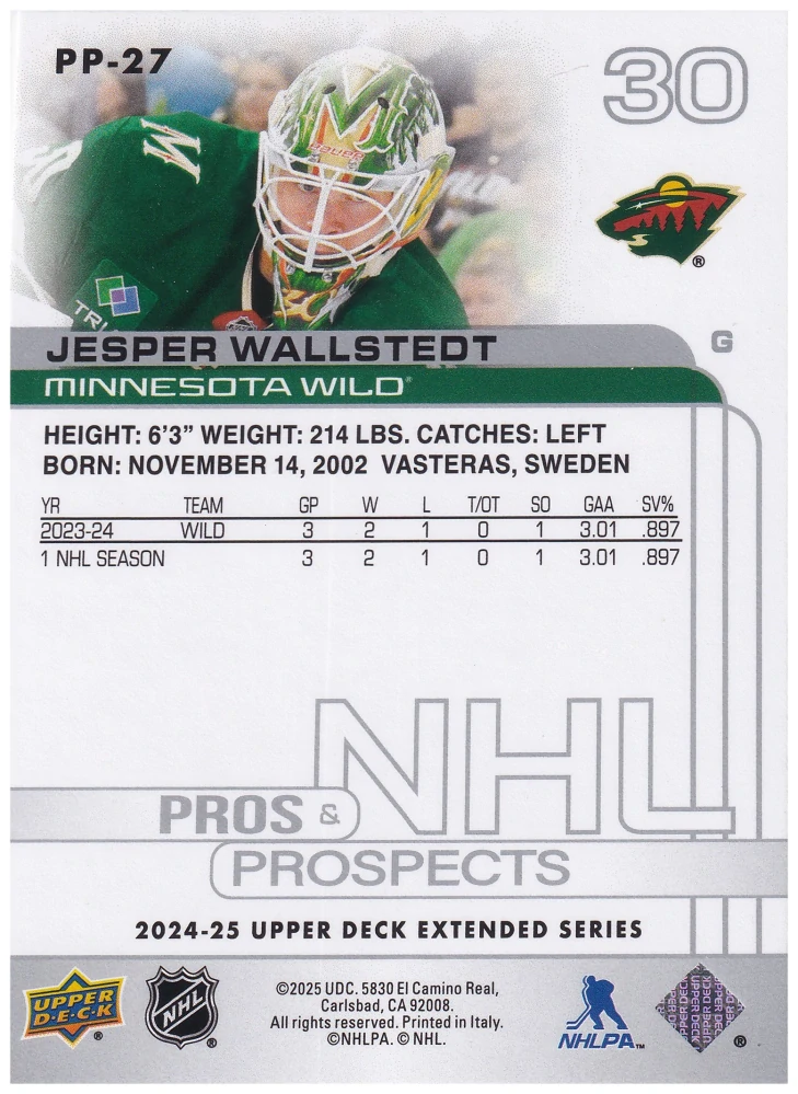 2024-25 UD Extended Series - Jesper Wallstedt - Pros & Prospects #PP-27