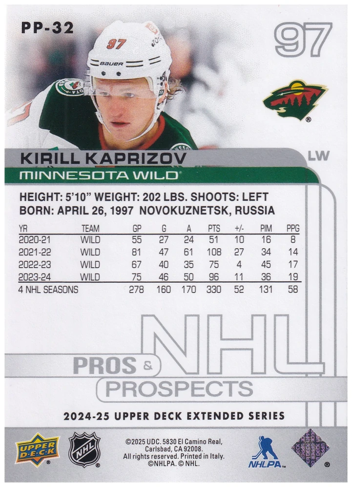 2024-25 UD Extended Series - Kirill Kaprizov - Pros & Prospects #PP-32
