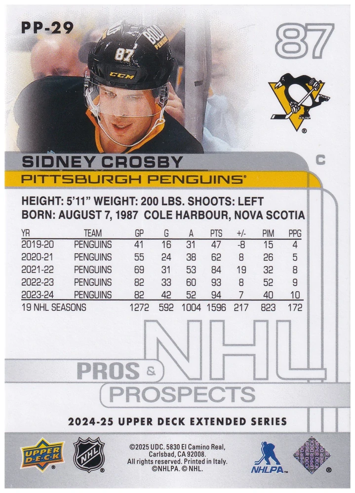 2024-25 UD Extended Series - Sidney Crosby - Pros & Prospects #PP-29