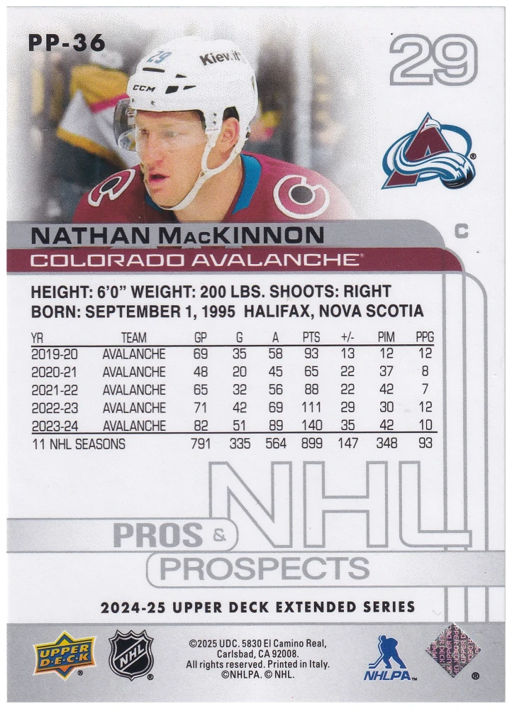 2024-25 UD Extended Series - Nathan MacKinnon - Pros & Prospects #PP-36