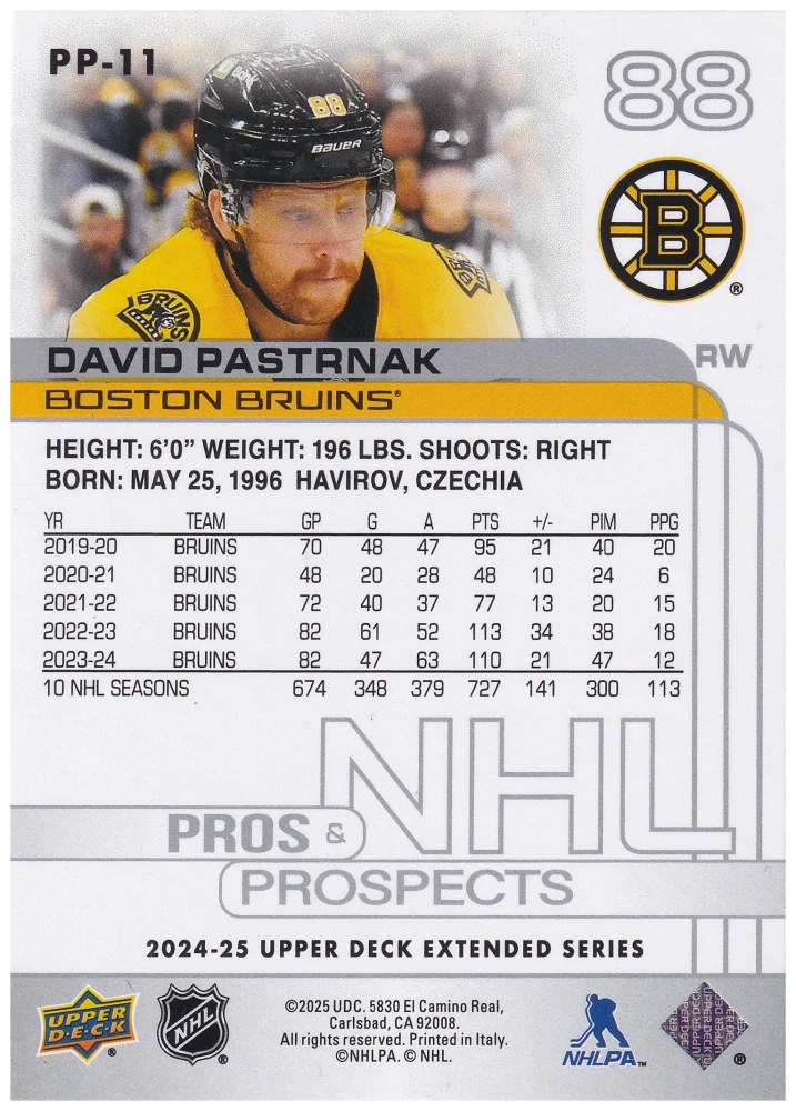 2024-25 UD Extended Series - David Pastrňák - Pros & Prospects #PP-11