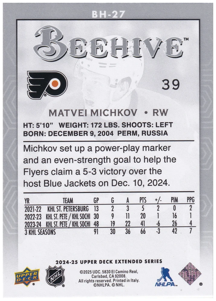 2024-25 UD Extended Series - Matvei Michkov - Beehive #BH-27