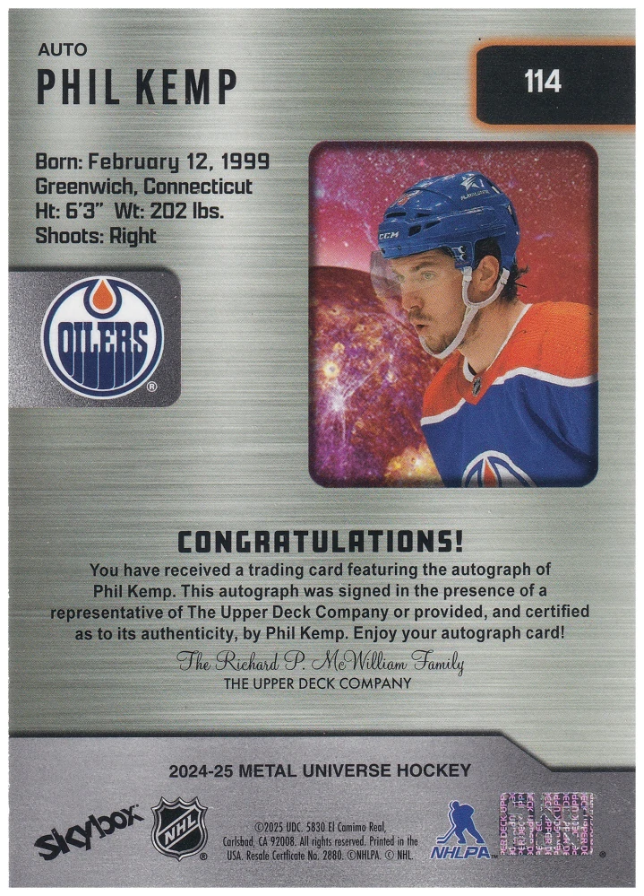 2024-25 UD Skybox Metal Universe - Phil Kemp - Autographs #114