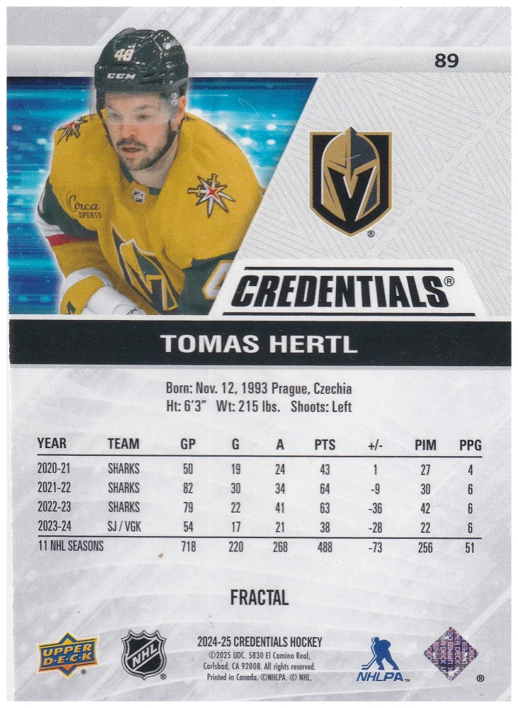 2024-25 UD Credentials - Tomáš Hertl - Fractal #89