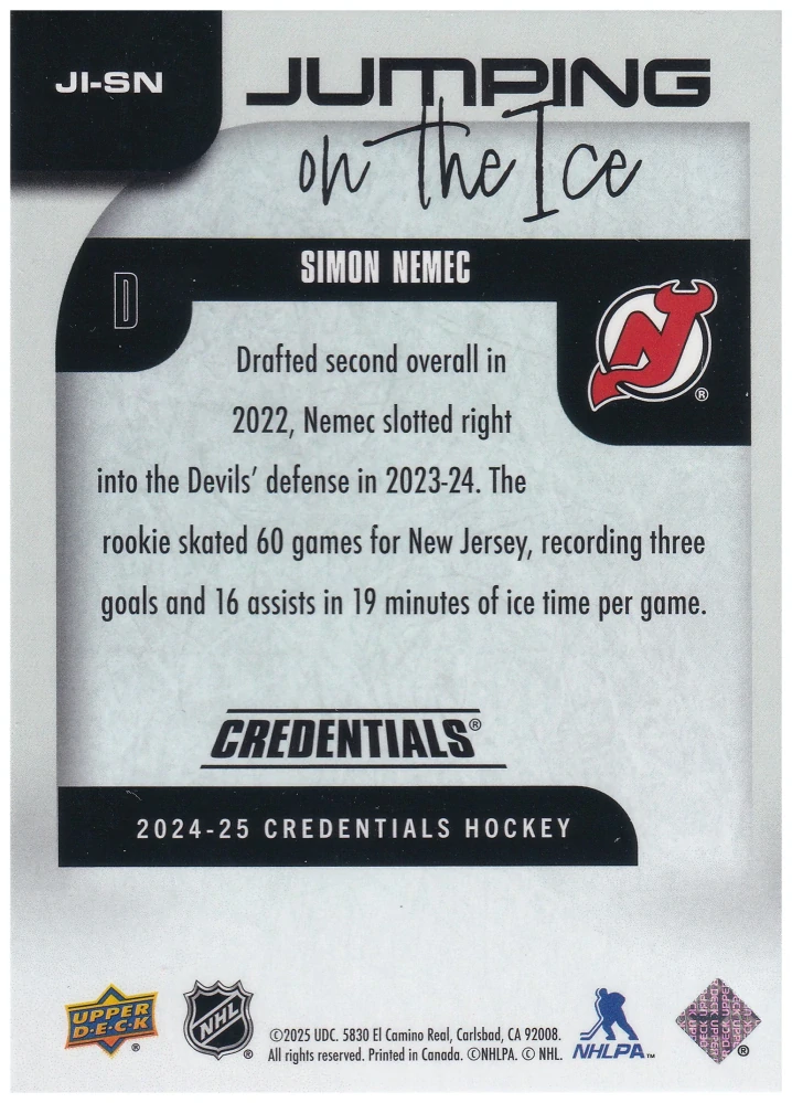 2024-25 UD Credentials - Šimon Nemec - Jumping On The Ice #JI-SN