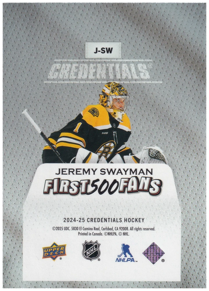2024-25 UD Credentials - Jeremy Swayman - Arena Giveaways Jerseys #J-SW