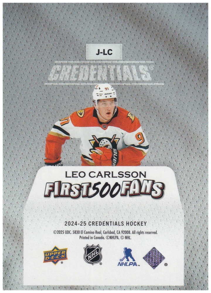 2024-25 UD Credentials - Leo Carlsson - Arena Giveaways Jerseys #J-LC