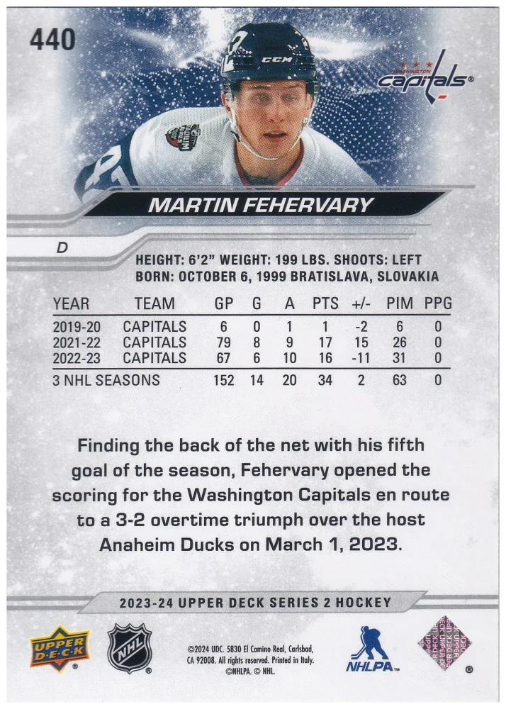2023-24 UD Series 2 - Martin Fehérváry - Silver Foil #440