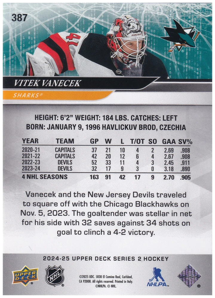 2024-25 UD Series 2 - Vítek Vaněček - Silver Foil #387