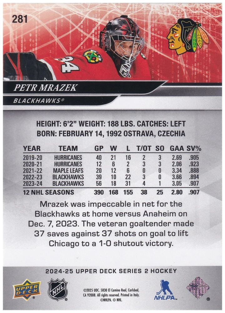 2024-25 UD Series 2 - Petr Mrázek - Silver Foil #281