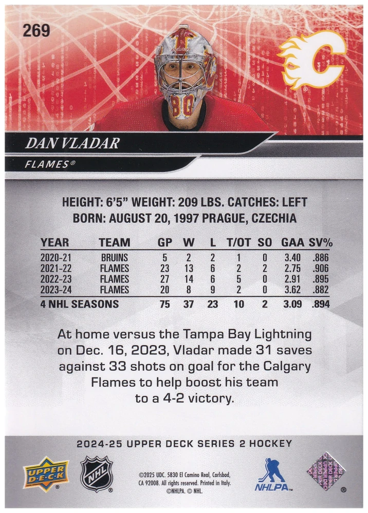 2024-25 UD Series 2 - Dan Vladař - Deluxe /250 #269