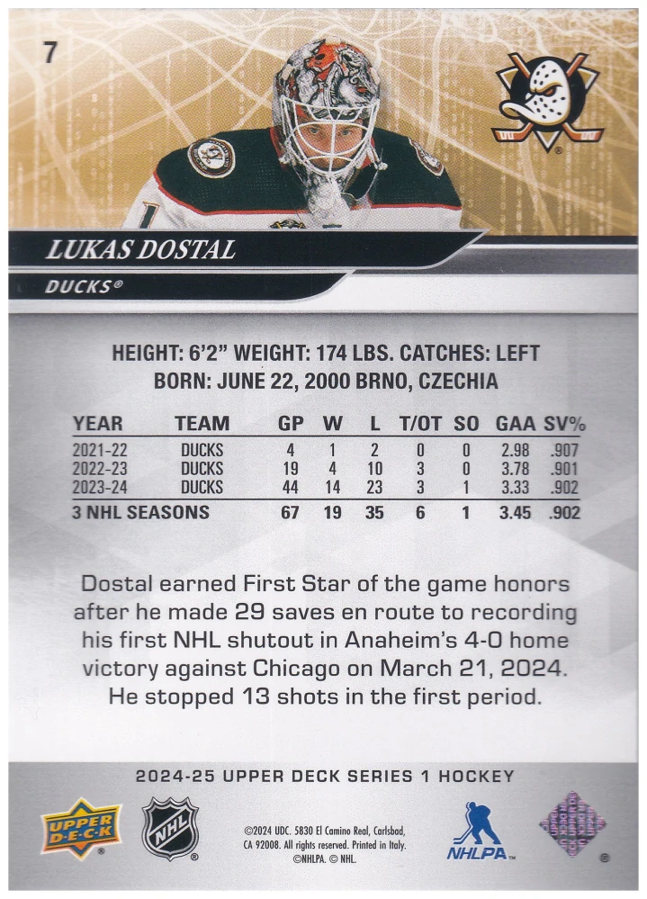2024-25 UD Series 1 - Lukáš Dostál - Silver Foil #7