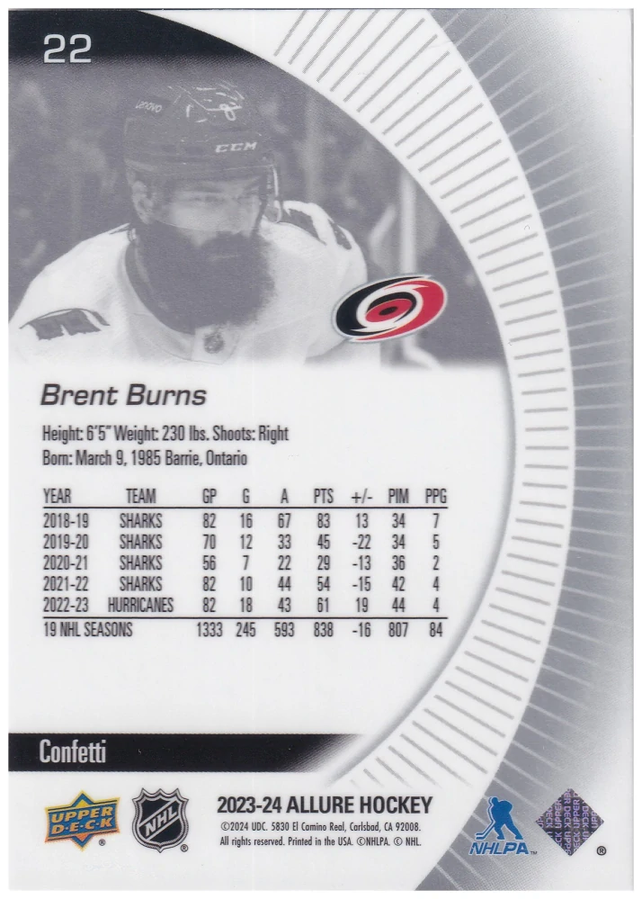 2023-24 UD Allure - Brent Burns - Confetti #22