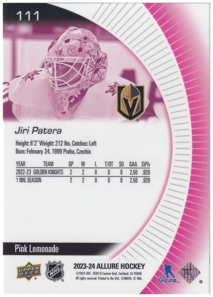 2023-24 UD Allure - Jiří Patera - Pink Lemonade #111