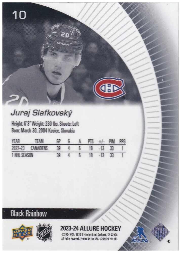 2023-24 UD Allure - Juraj Slafkovský - Black Rainbow #10