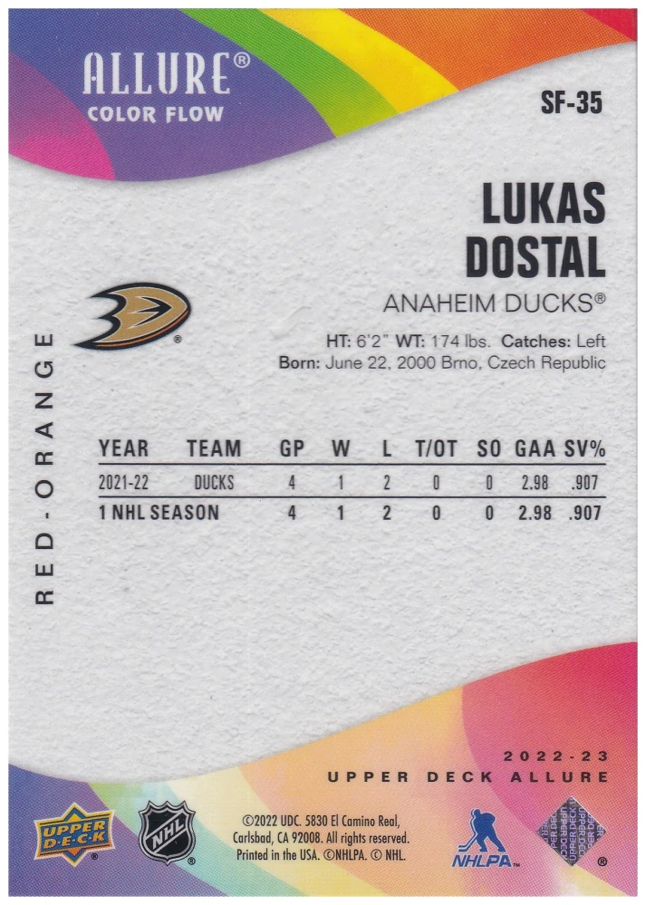 2022-23 UD Allure - Lukáš Dostál - Color Flow Red-Orange #SF-35