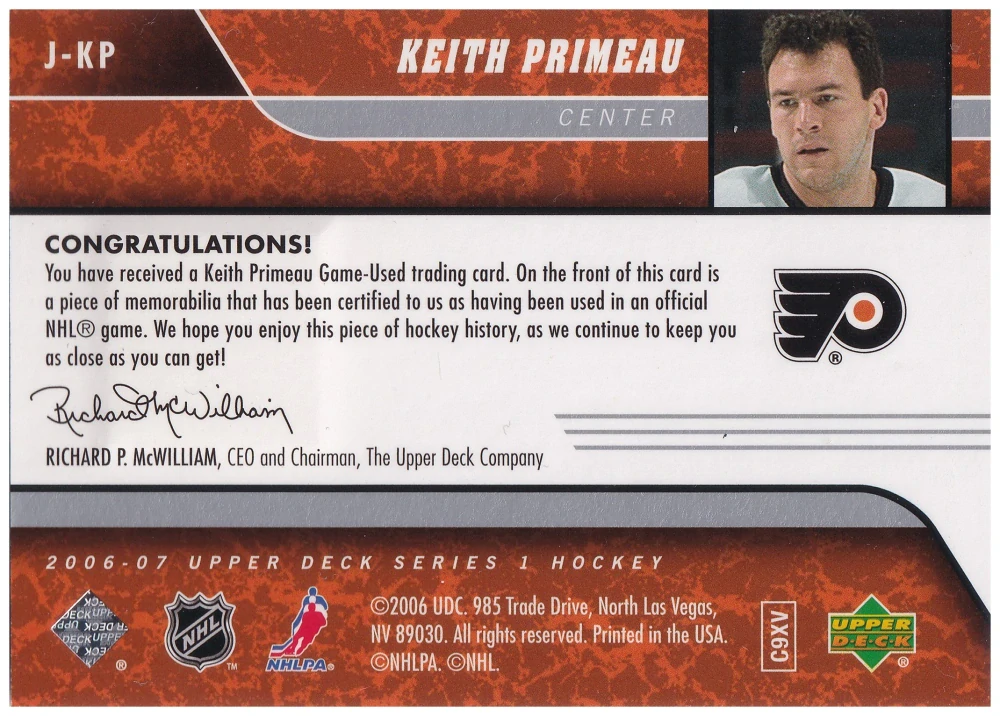 2006-07 UD Series 1 - Keith Primeau - UD Game Jersey #J-KP