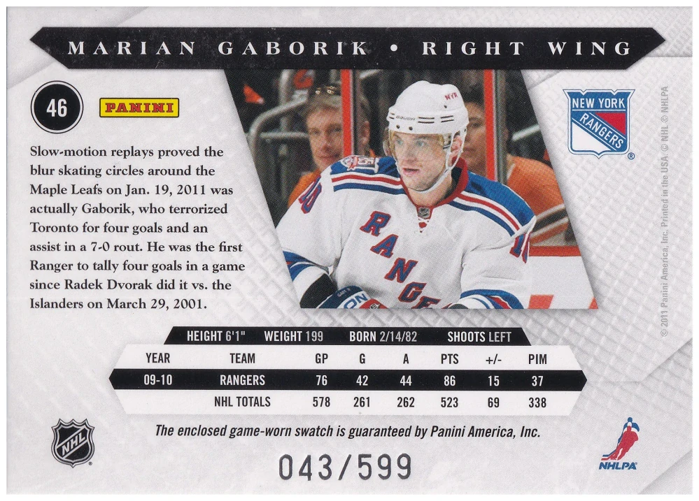 2010-11 Panini Luxury Suite - Marián Gáborík - Jeresey /599 #46