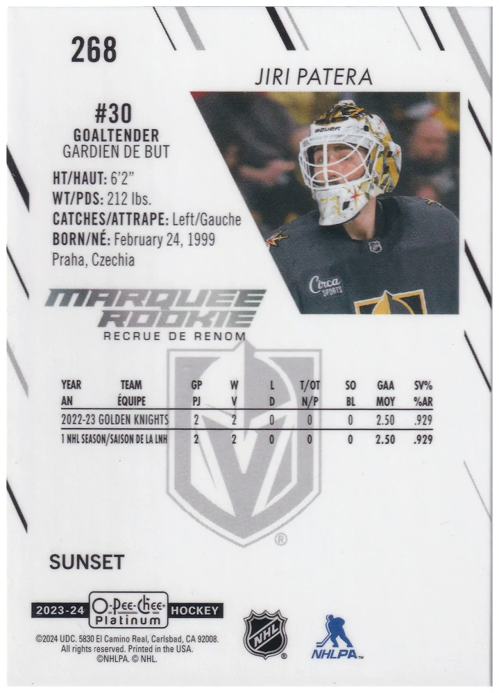 2023-24 UD O-Pee-Chee Platinum - Jiří Patera - Marquee Rookie Sunset #268