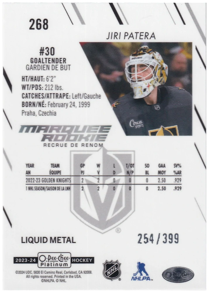 2023-24 UD O-Pee-Chee Platinum - Jiří Patera - Marquee Rookie Liquid Metal /399 #268