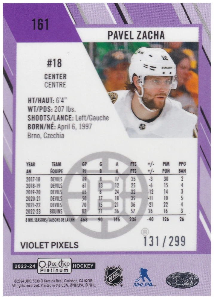 2023-24 UD O-Pee-Chee Platinum - Pavel Zacha - Violet Pixels /299 #161