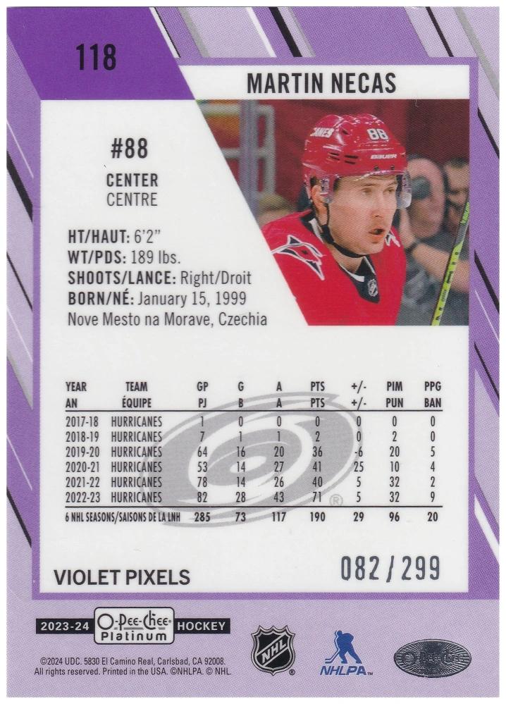 2023-24 UD O-Pee-Chee Platinum - Martin Nečas - Violet Pixels /299 #299