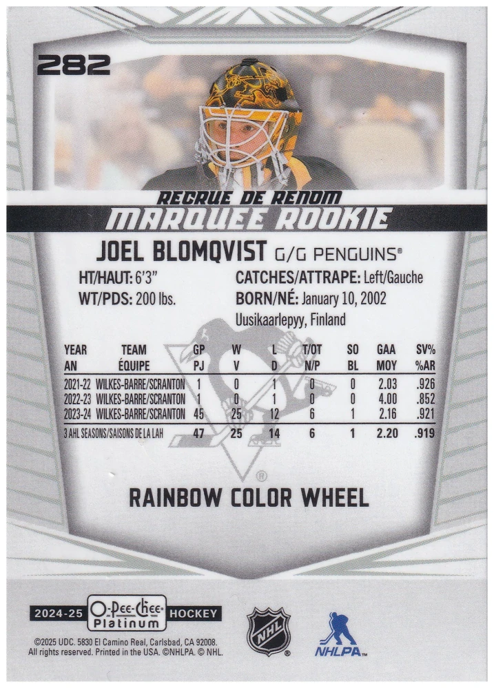 2024-25 UD O-Pee-Chee Platinum - Joel Blomqvist - Marquee Rookie Rainbow Color Wheel #282