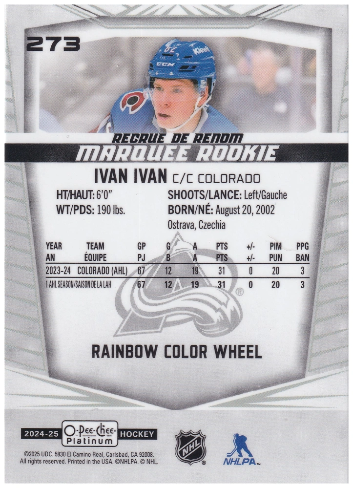 2024-25 UD O-Pee-Chee Platinum - Ivan Ivan - Marquee Rookie Rainbow Color Wheel #273
