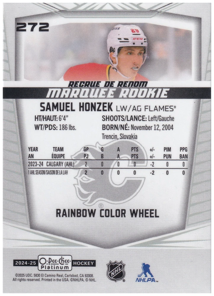 2024-25 UD O-Pee-Chee Platinum - Samuel Honzek - Marquee Rookie Rainbow Color Wheel #272