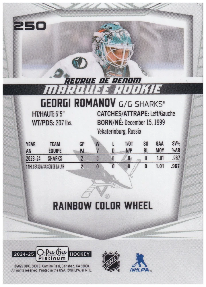 2024-25 UD O-Pee-Chee Platinum - Georgi Romanov - Marquee Rookie Rainbow Color Wheel #250