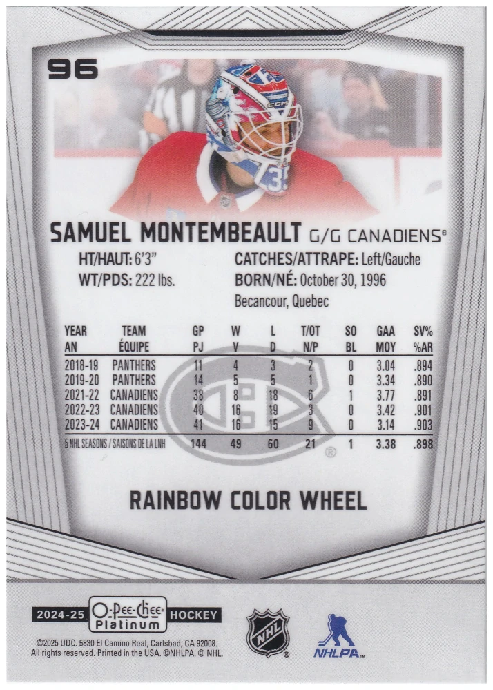 2024-25 UD O-Pee-Chee Platinum - Samuel Montembeault - Rainbow Color Wheel #96