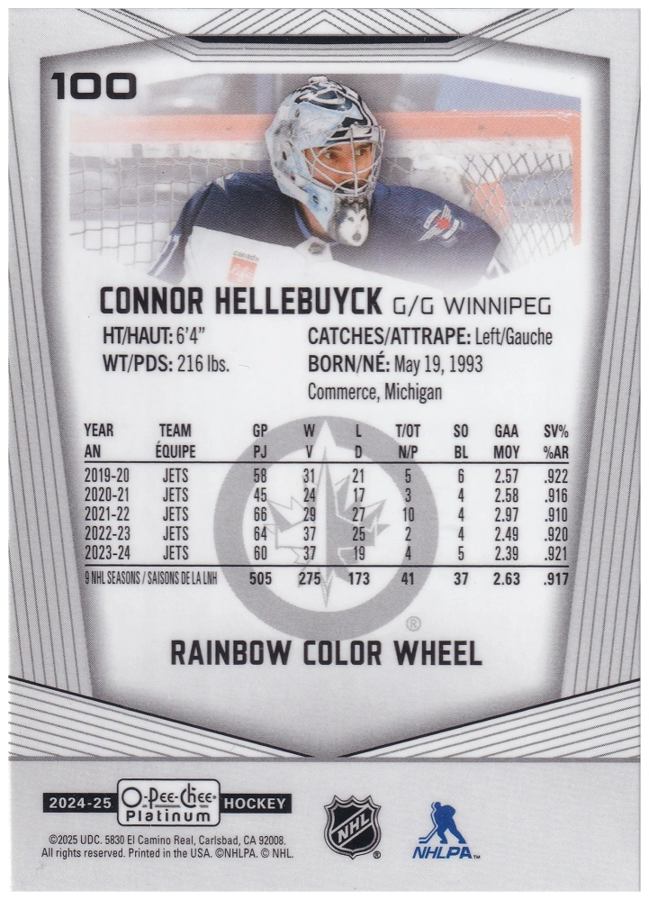 2024-25 UD O-Pee-Chee Platinum - Connor Hellebuyck - Rainbow Color Wheel #100