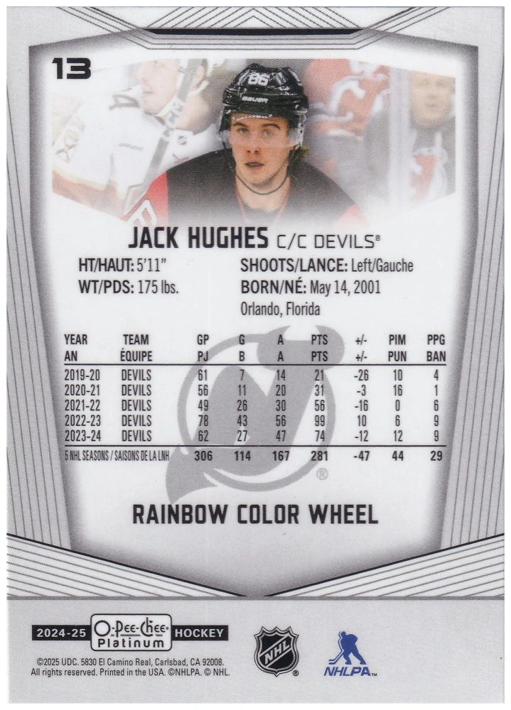 2024-25 UD O-Pee-Chee Platinum - Jack Hughes - Rainbow Color Wheel #13