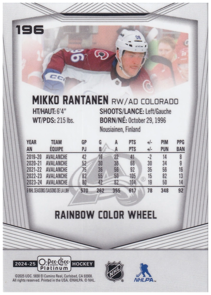 2024-25 UD O-Pee-Chee Platinum - Mikko Rantanen - Rainbow Color Wheel #196