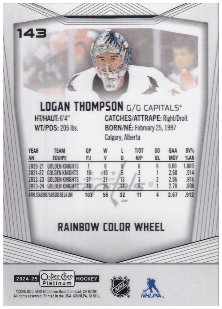 2024-25 UD O-Pee-Chee Platinum - Logan Thompson - Rainbow Color Wheel #143