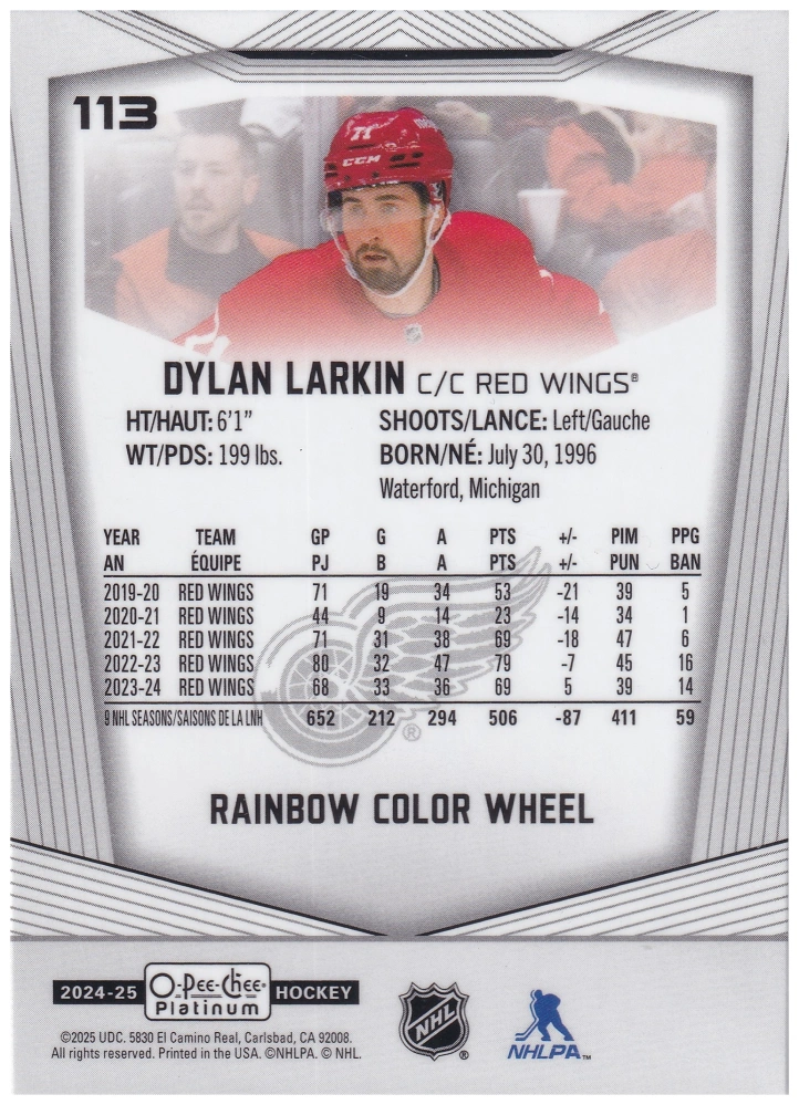 2024-25 UD O-Pee-Chee Platinum - Dylan Larkin - Rainbow Color Wheel #113