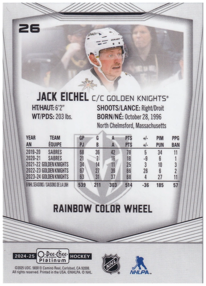 2024-25 UD O-Pee-Chee Platinum - Jack Eichel - Rainbow Color Wheel #26