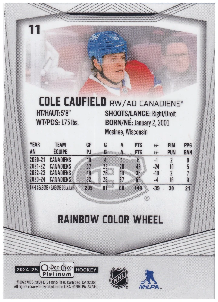 2024-25 UD O-Pee-Chee Platinum - Cole Caufield - Rainbow Color Wheel #11
